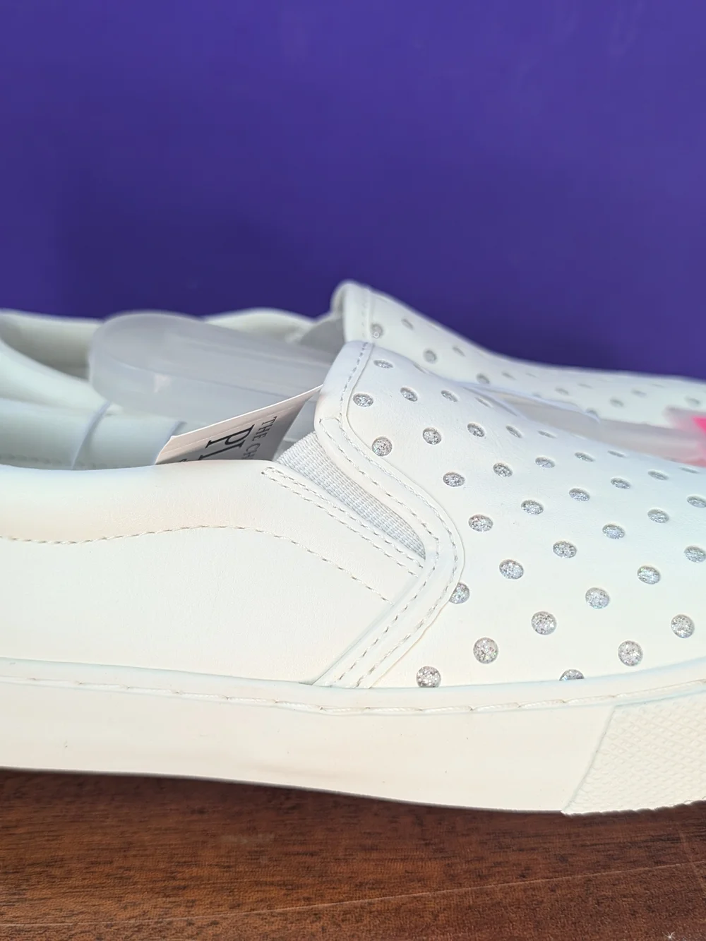 The Children's Place Girls' Size 2 White Slip-On Glitter Sneakers NWT